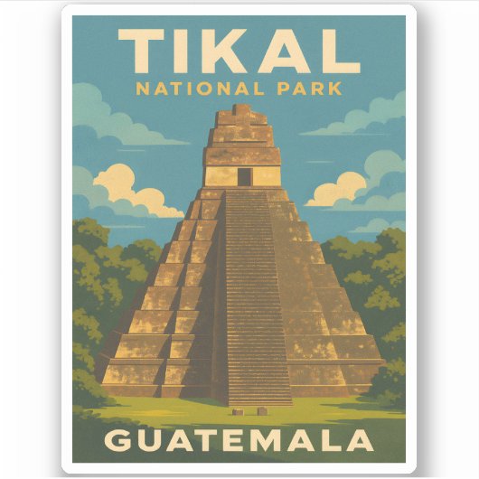 Retro Vintage Travel Tikal Nationalpark Guatemala Aufkleber (Vorderseite)