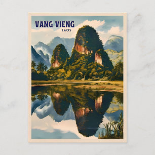 Retro Vintage Travel Vang Vieng Laos Landschaft Postkarte