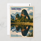 Retro Vintage Travel Vang Vieng Laos Landschaft Postkarte (Vorne/Hinten)