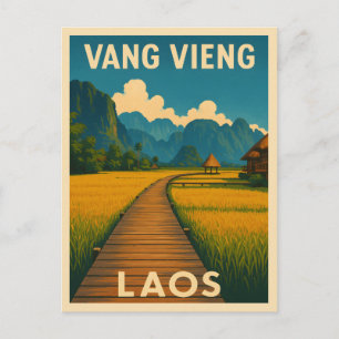 Retro Vintage Travel Vang Vieng Laos Landschaftlic Postkarte