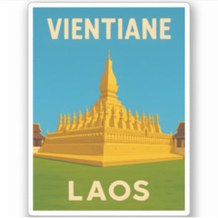 Retro Vintage Travel Vientiane Laos Golden Tempel Aufkleber