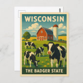 Retro Vintage Travel Wisconsin Milchbauernhof Land Postkarte (Vorne/Hinten)