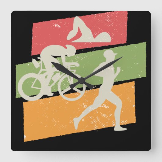 Retro vintage Triathlon Quadratische Wanduhr (Vorderseite)