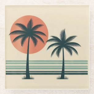 Retro/Vintage tropische Palmen Glasuntersetzer