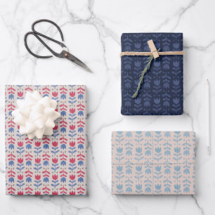 Retro-Vintage-Tulpen-Blumenmuster-Geschenkpapier. Geschenkpapier Set