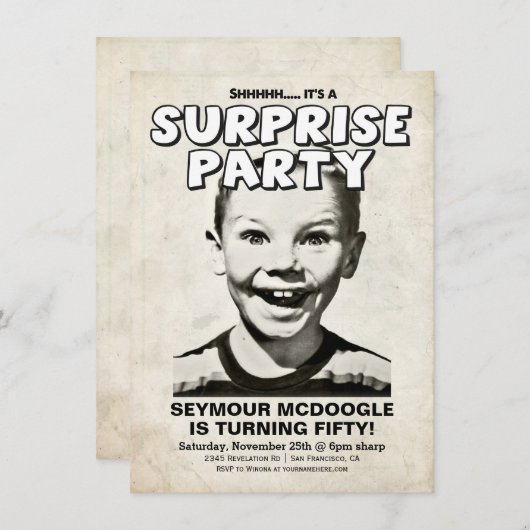 Retro Vintage Überraschungs-Party Einladung (Vorne/Hinten)
