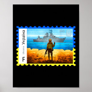 Retro Vintage Ukraine Postwertzeichen Flagge Stolz Poster