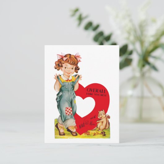 Retro Vintage Valentine Feiertagspostkarte (Stehend Vorderseite)