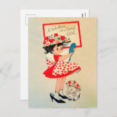 Retro Vintage Valentinermädchen Feiertagspostkarte (Vorne/Hinten)