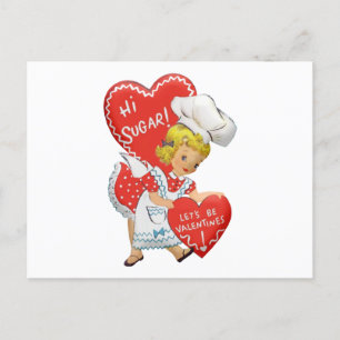 Retro Vintage Valentins Mädchen Hallo Süße Postkarte