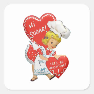 Retro Vintage Valentins Mädchen Hi Sugar  Quadratischer Aufkleber