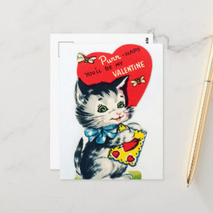 retro-vintage-Valentinskatze Postkarte