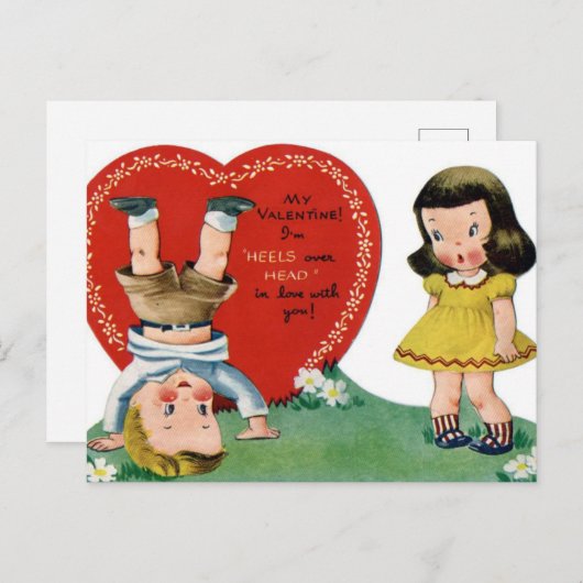 Retro-Vintage Valentinskinder Feiertagspostkarte (Vorne/Hinten)