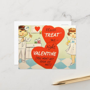 retro vintage Valentinstag Arzt Krankenschwester Postkarte