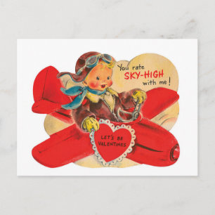 Retro Vintage Valentinstag Junge Flugzeug Postkart Feiertagspostkarte