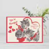 Retro Vintage Valentintagskätzchen Custom Feiertagskarte (Stehend Vorderseite)