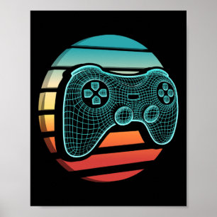 Retro Vintage Videospiel-Controller Gamer Sonnenun Poster