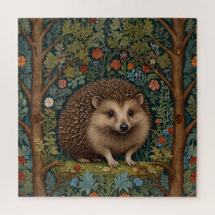 Retro-vintage-Wald-Igel Wald botanisch Puzzle