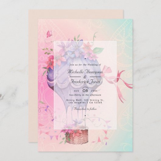 Retro Vintage Wedding Heißluftballon Einladung (Vorne/Hinten)