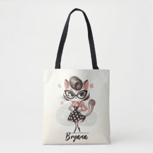Retro Vintage Weibliches Kätzchen Mit Katzenaugenb Tasche