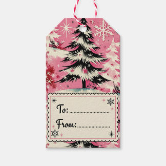 Retro Vintage Weihnachten: 1950er Jahre Rosa Xmas Geschenkanhänger