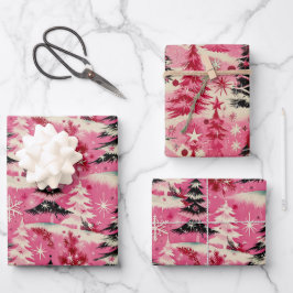 Retro Vintage Weihnachten: 1950er rosa Weihnachten Geschenkpapier Set