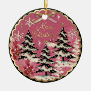 Retro Vintage Weihnachten: 1950er rosa Weihnachten Keramik Ornament