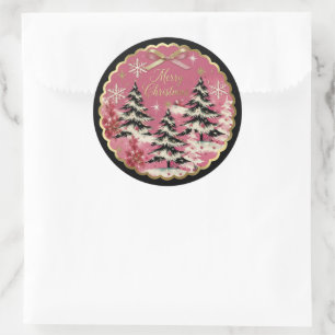 Retro Vintage Weihnachten: 1950er rosa Weihnachten Runder Aufkleber
