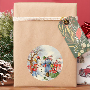 retro-vintage-Weihnachten-Familienurlaub Runder Aufkleber