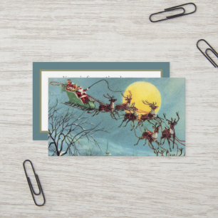 retro-vintage-Weihnachten fliegender Weihnachtsman Visitenkarte