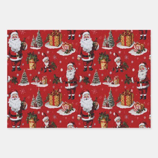 Retro Vintage Weihnachten Geschenkpapier Set (Vorderseite)