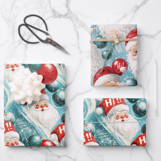 Retro Vintage Weihnachten: Hallo! Santa Geschenkpapier Set (Vorderseite)