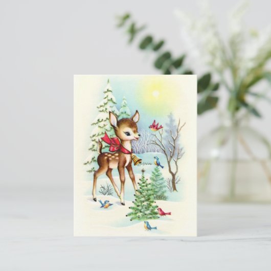 Retro Vintage Weihnachten Hirsch Weihnachtsfeierta (Stehend Vorderseite)