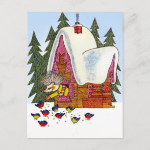 Retro Vintage Weihnachten, Igelhütte Feiertagspostkarte