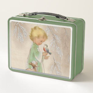 retro-vintage-Weihnachten-Kind-Feiertag Metall Brotdose