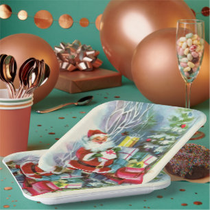 Retro Vintage Weihnachten Santa Feiertag Pappteller
