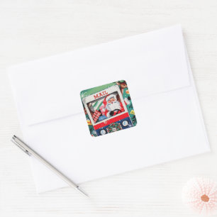 retro-vintage-Weihnachten-Santa-Feiertag Quadratischer Aufkleber