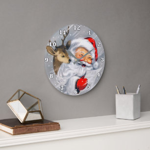 Retro Vintage Weihnachten Santa Rentier Große Wanduhr