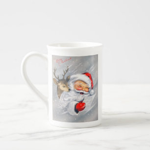 Retro Vintage Weihnachten Santa Rentier Teetasse Porzellantasse