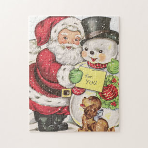 retro vintage Weihnachten Santa Schneemann Puzzle