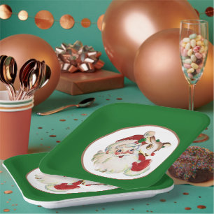 retro vintage Weihnachten Santa und Hirsch Pappteller