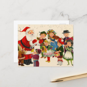 retro vintage Weihnachten Santa und Kinder Postkarte