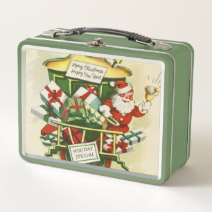 retro-vintage-Weihnachten-Santa-Urlaub Metall Brotdose
