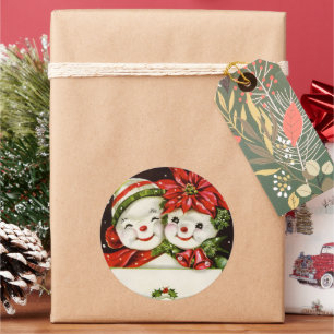 retro-vintage-Weihnachten-Schnee-Paar-Feiertag Runder Aufkleber