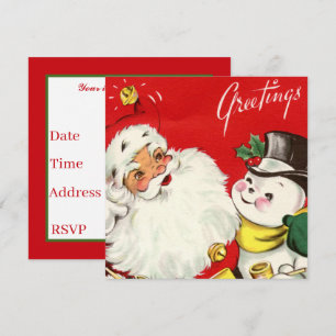 retro-vintage-Weihnachten-Schneemann-Santa-Party Einladung