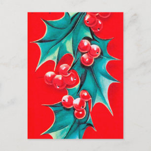 Retro Vintage Weihnachten Stechpalme Postkarte