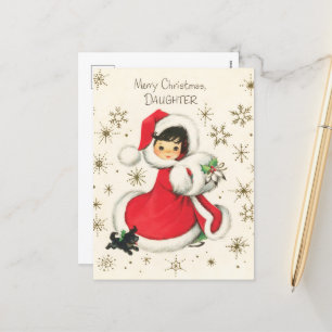 retro-vintage-Weihnachten-Tochter Feiertagspostkarte