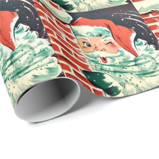 Retro Vintage Weihnachten Weihnachtsmann 1950 Geschenkpapier (Rolleneckpunkt)