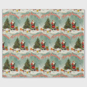 Retro Vintage Weihnachten Weihnachtsmann Vignette Geschenkpapier (Flach)