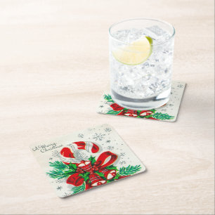 retro vintage Weihnachten Zuckerrohr Feiertag Rechteckiger Pappuntersetzer